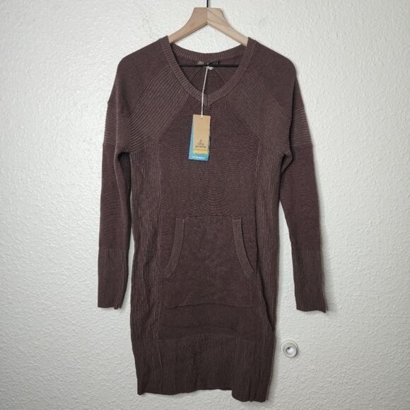 Prana Avalone Long Sleeve Sweater Dress Brown Women's Size Small New With Tags - Picture 1 of 5